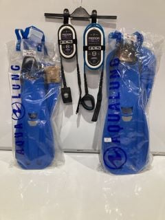 AQUALUNG STORM MAX BRIGHT BLUE FINS SIZES LARGE AND SMALL AND FREEDOM HELIX 6FT AND 9FT ALL ROUND ANKLE LEASH TOTAL RRP £264