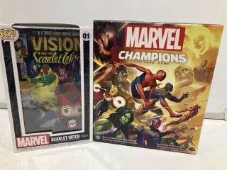 MARVEL CHAMPIONS BOARD GAME AND POP! MARVEL SCARLET WITCH VINYL COLLECTIBLE TOTAL RRP £105