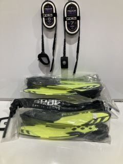 SEAC ALA FINS YELLOW FINS EUR 36-37 AND FREEDOM HELIX 6FT AND 7FT ALL ROUND ANKLE LEASH TOTAL RRP £154