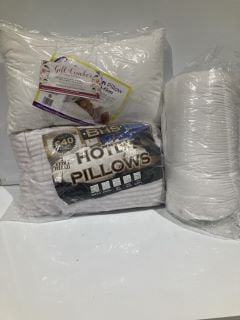 BOX OF ITEMS INCLUDING BHS HOTEL PILLOWS