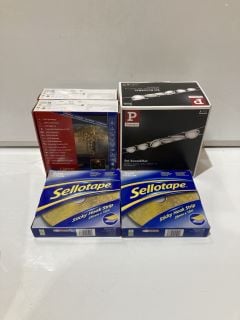 BOX OF HOME ITEMS INCLUDING HOME OFFICE SELLOTAPE