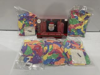 BOX OF HOME ITEMS INCLUDING SANTA APPLIQUE CUSHION COVER SET