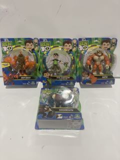 BOX OF KIDS ITEMS INCLUDING BEN 10 SLAPBACK FIGURINE TOY