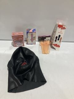 BOX OF ITEMS INCLUDING ADULT TOY (18+ ID MAY BE REQUIRED)