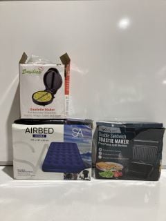 BOX OF ASSORTED ITEMS TO INCLUDE VENCIER DOUBLE TOASTIE MAKER