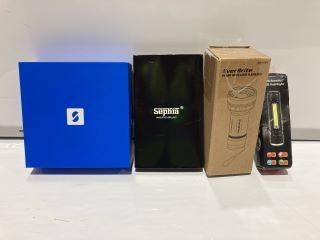 BOX OF ASSORTED ITEMS TO INCLUDE USB POWERED FLASHLIGHT