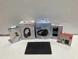 BOX OF ASSORTED TECH TO INCLUDE MOTOROLA VERVE BUDS 120 & MICROSOFT SURFACE KEYBOARD