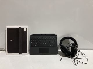 BOX OF ASSORTED TECH TO INCLUDE APPLE SMART FOLIO & MICROSOFT SURFACE KEYBOARD