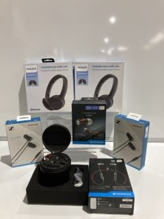 BOX OF ASSORTED TECH ITEMS TO INCLUDE SENNHEISER MOMENTUM FREE IN-EAR WIRELESS EARPHONES