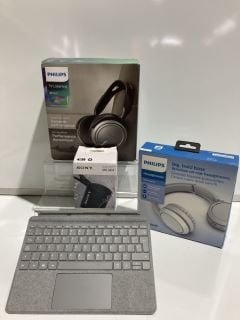 BOX OF ASSORTED TECH ITEMS TO INCLUDE MICROSOFT SURFACE GO KEYBOARD