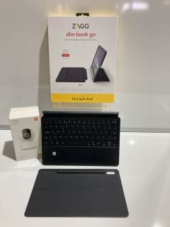 BOX OF ASSORTED ITEMS TO INCLUDE ZAGG SLIM BOOK GO ULTRA-SLIM KEYBOARD FOR 10.2" IPAD