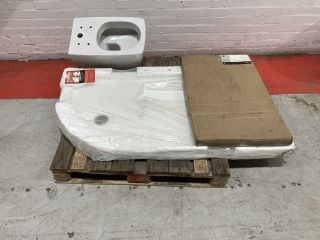 1 X PALLET OF ASSORTED ITEMS TO INCLUDE WHITE SHOWER TRAY WITH VITRA WHITE TOILET BASE