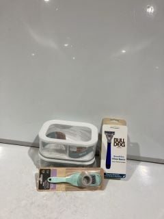 QTY OF ASSORTED ITEMS TO INCLUDE BULLDOG SKINCARE SENSITIVE GLASS RAZOR