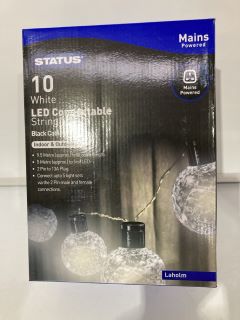 QTY OF ASSORTED ITEMS TO INCLUDE STATUS 10 WHITE LED CONNECTABLE STRING LIGHTS