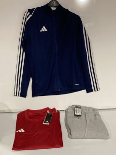 QTY OF ASSORTED CLOTHING ITEMS TO INCLUDE RED ADIDAS T SHIRT