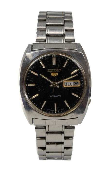 Seiko Automatic Watch, Model: 6309-848A Black Dial Stainless Steel Bracelet. Brief Condition Report: Used -Scratches on Crystal and Clasp (Currently Running) (VAT Only Payable on Buyers Premium)