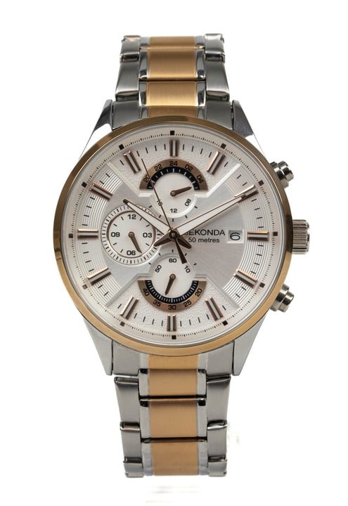 Sekonda Quartz Chronograph Watch, Model: 1698 White Dial Rose Gold Plated Stainless Steel Bracelet. Water Resistant Up To 50M. Brief Condition Report: Ex Display (Currently Running) (VAT Only Payable