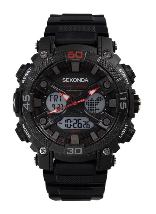 Sekonda Digital Watch, Model: 1036 DLW Stainless Steel Back Case and Black Plastic Strap.The functions of the watch include a backlight, a stopwatch, an alarm and water resistance to 100M. Brief Cond