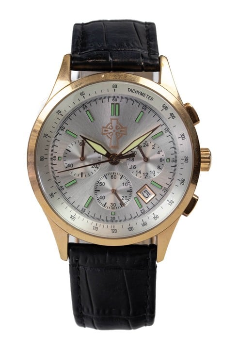 Limited edition ‘Celtic FC’ 125th anniversary Watch, Model N9528 Gold Plated Stainless Steel Bezel Black Leather Strap. (Not Currently Running).  Has Presentation Box (VAT Only Payable on Buyers Prem