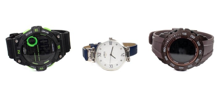 Selection of Three Limit Watches, Two Digital with Plastic Straps and One with Blue Leather Strap.  Brief Condition Report: Ex Display (Two Digital Currently Running, One Not Currently Running) (VAT