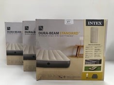 3 X INTEX 6410 DURA-BEAM STANDARD SINGLE HIGH - INFLATABLE MATTRESS, FIBER-TECH TECHNOLOGY, MULTICOLOUR, 99 X 191 X 25 CM - LOCATION 47B.