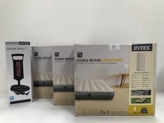 3 X INTEX 6410 DURA-BEAM STANDARD SINGLE HIGH - INFLATABLE MATTRESS, FIBRE-TECH TECHNOLOGY, MULTICOLOUR, 99 X 191 X 25 CM (INCL. INFLATOR) - LOCATION 51B.