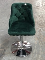 AVERS VELVET HEIGHT ADJUSTABLE BAR STOOL IN GREEN