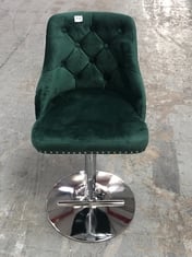 AVERS VELVET HEIGHT ADJUSTABLE BAR STOOL IN GREEN