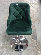 AVERS VELVET HEIGHT ADJUSTABLE BAR STOOL IN GREEN