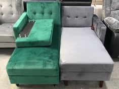 2 X 1 SEATER TERMINAL END SOFA PART (1 X GREEN / 1 X GREY VELVET) (PARTS ONLY)