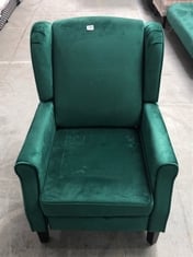 ASCOT WINGBACK VELVET RECLINER CHAIR IN GREEN - RRP £112