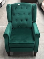 ASCOT STUDDED WINGBACK VELVET RECLINER CHAIR IN GREEN - RRP £230