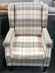 ASCOT WINGBACK FABRIC RECLINER CHAIR IN BROWN TARTAN - RRP £220