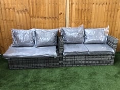 2 X 2 SEATER END RATTAN GARDEN SOFA PART IN GREY TO INCLUDE 3 X FOOTSTOOL (2 X RECTANGLE / 1 X SQUARE)