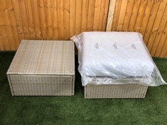 2 X BEIGE RATTAN FOOTSTOOL