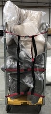 CAGE OF ASSORTED GARDEN FURNITURE CUSHIONS IN GREY / BEIGE (CAGE NOT INCLUDED) (KERBSIDE PALLET DELIVERY)