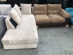 LEFT HAND FACING CHAISE SOFA PART IN LIGHT BEIGE FABRIC TO INCLUDE 2 SEATER END SOFA PART IN BROWN FABRIC / LEATHER (PARTS ONLY)