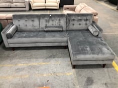 DESTIN LIGHT GREY VELVET CORNER SOFA WITH CHAISE - RRP £600