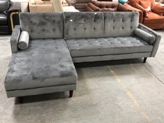 DESTIN LIGHT GREY VELVET CORNER SOFA WITH CHAISE - RRP £600