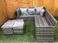 5 SEATER CORNER RATTAN FURNITURE SET IN MIXED GREY WITH 3 X STOOLS