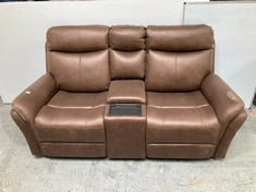 MONTE FAUX SUEDE 2 SEATER RECLINER SOFA IN BROWN WITH CENTER CONSOLE - RRP £799