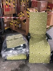 APPROX 3 X FOLD OUT GARDEN CHAIR IN GREEN BEE PRINT