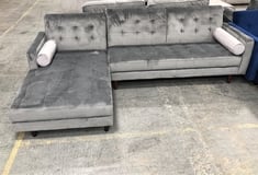 DESTIN LIGHT GREY VELVET CORNER SOFA WITH CHAISE - RRP £600