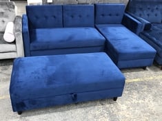 DESTIN DARK BLUE VELVET CORNER SOFA WITH CHAISE TO INCLUDE STORAGE OTTOMAN - RRP £700