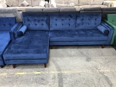 DESTIN DARK BLUE VELVET CORNER SOFA WITH CHAISE - RRP £600