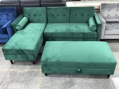 DESTIN GREEN VELVET CORNER SOFA WITH CHAISE TO INCLUDE STORAGE OTTOMAN - RRP £700