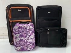 4 X ASSORTED TRAVEL CASES TO INCLUDE PLYMAX LARGE BLACK FABRIC 2-WHEELER