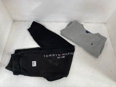 TOMMY HILFIGER JOGGERS BLACK WITH LOGO SIZE 152 TO INCLUDE RALPH LAUREN POLO SWEATER GREY WITH NAVY LOGO SIZE 4/4T