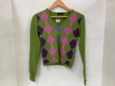 PURO CASHMERE V-NECK SWEATER GREEN/MULTI SIZE 40 RRP- £140