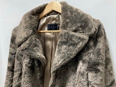 COAST LONDON SINGLE BREASTED FAUX FUR COAT DARK GREY SIZE 12